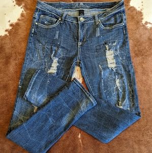 Premiere Distressed Paint Splatter Skinny Jeans